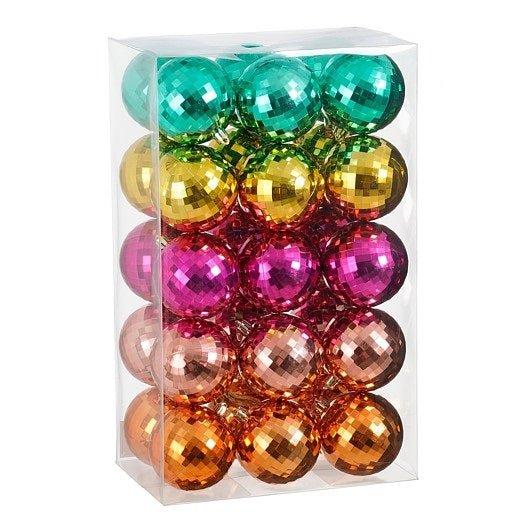 30pc Bauble Unbreakable Gold Green Pink Orange Fuchsia 8cm - Image 2