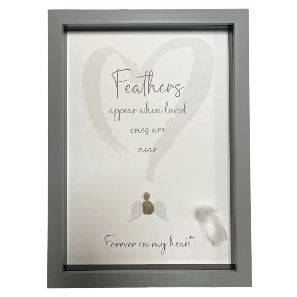 A4 Pebble Art Feathers Appear when Loved Ones are Near - Grey