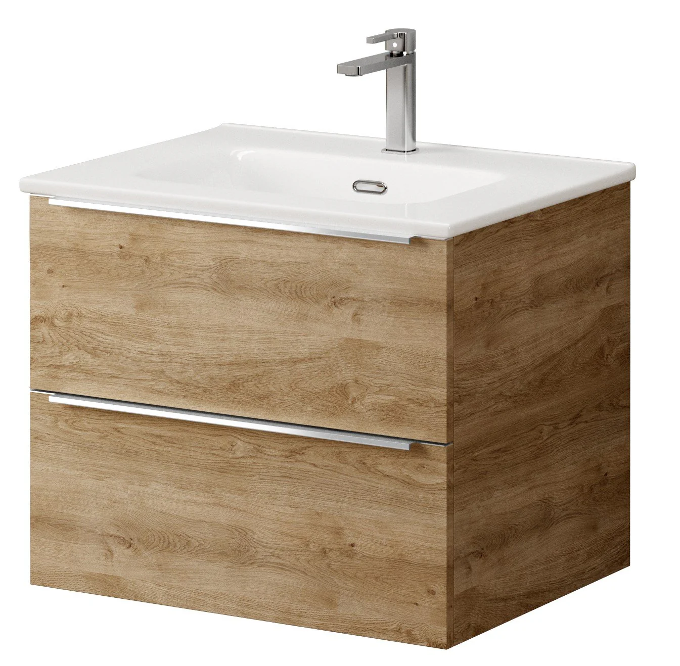 Bathroom Studio Kara 60cm 2 Drawer Wall Hung Unit Natural Oak