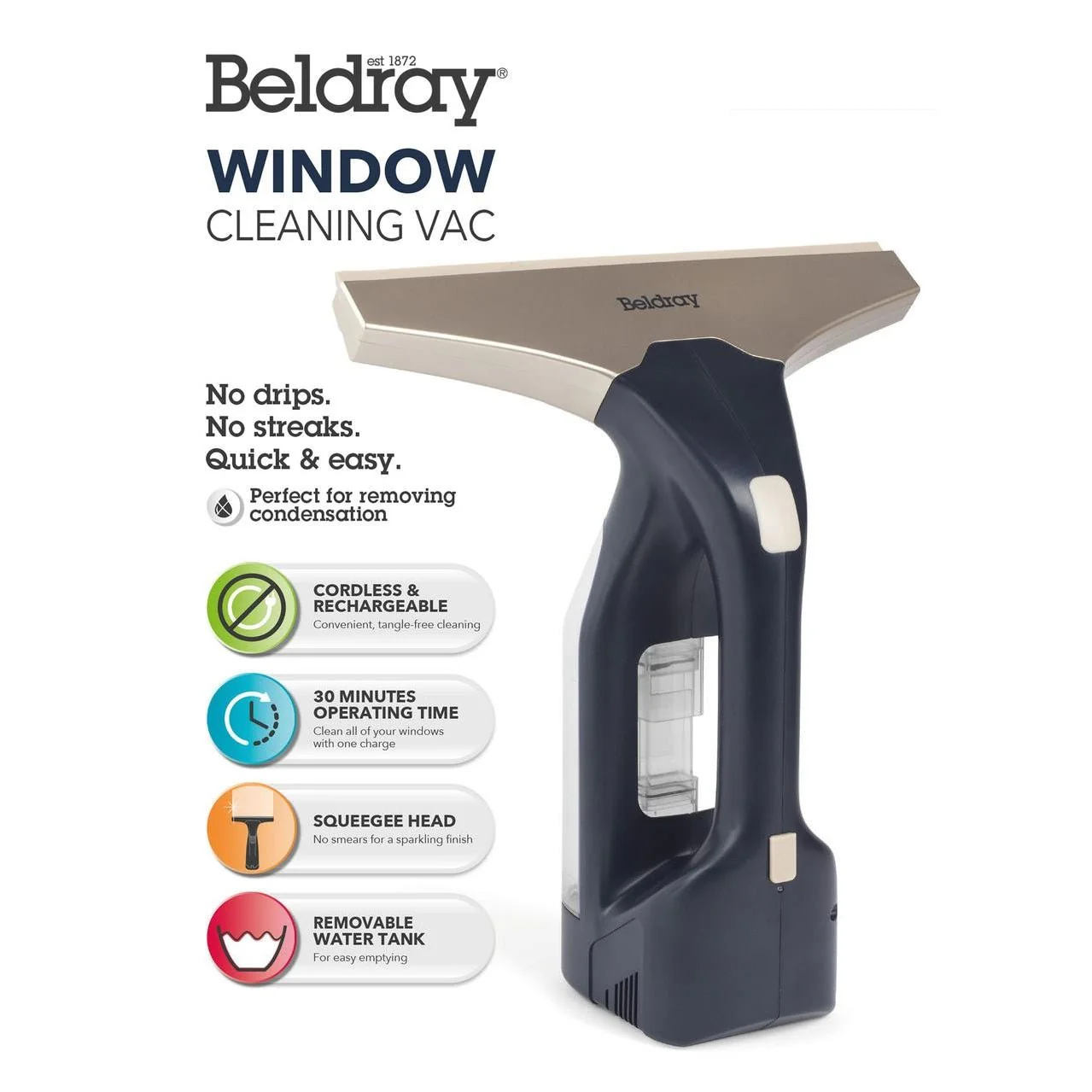 Beldray Cordless Window Cleaning Vacuum XL – Navy - Image 7