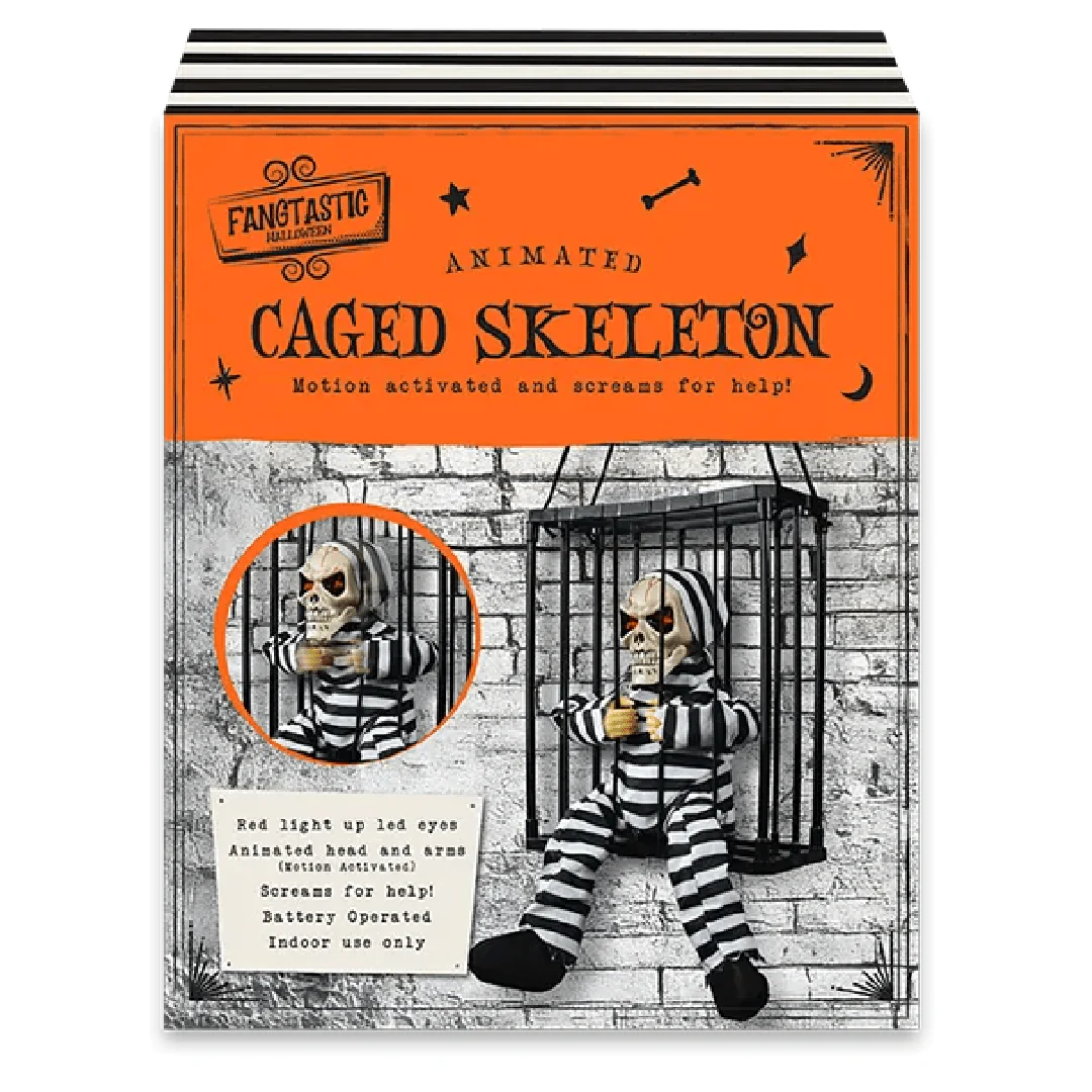 Caged Skeleton Prisoner Halloween Decoration