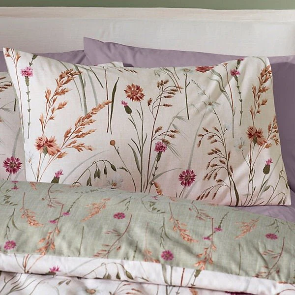 Catherine Lansfield Brushed Cotton Reversible Duvet Cover Set – Grasmere Floral Green (Single) - Image 3