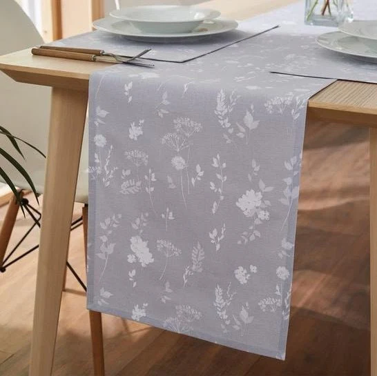Catherine Lansfield Meadowsweet Floral 33 x 220cm Table Runner White/Grey - Image 2