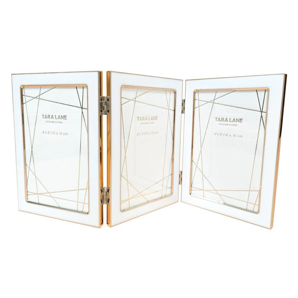 Ella Folding Photo Frame 4 X 6 - White / Gold