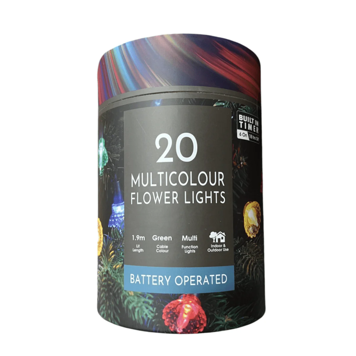 Festive 20 Multi-Coloured LED Retro Party Lights - Flower