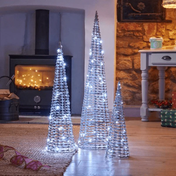 GlitterTwist Silver Tree - Set of 3 - Battery Operated