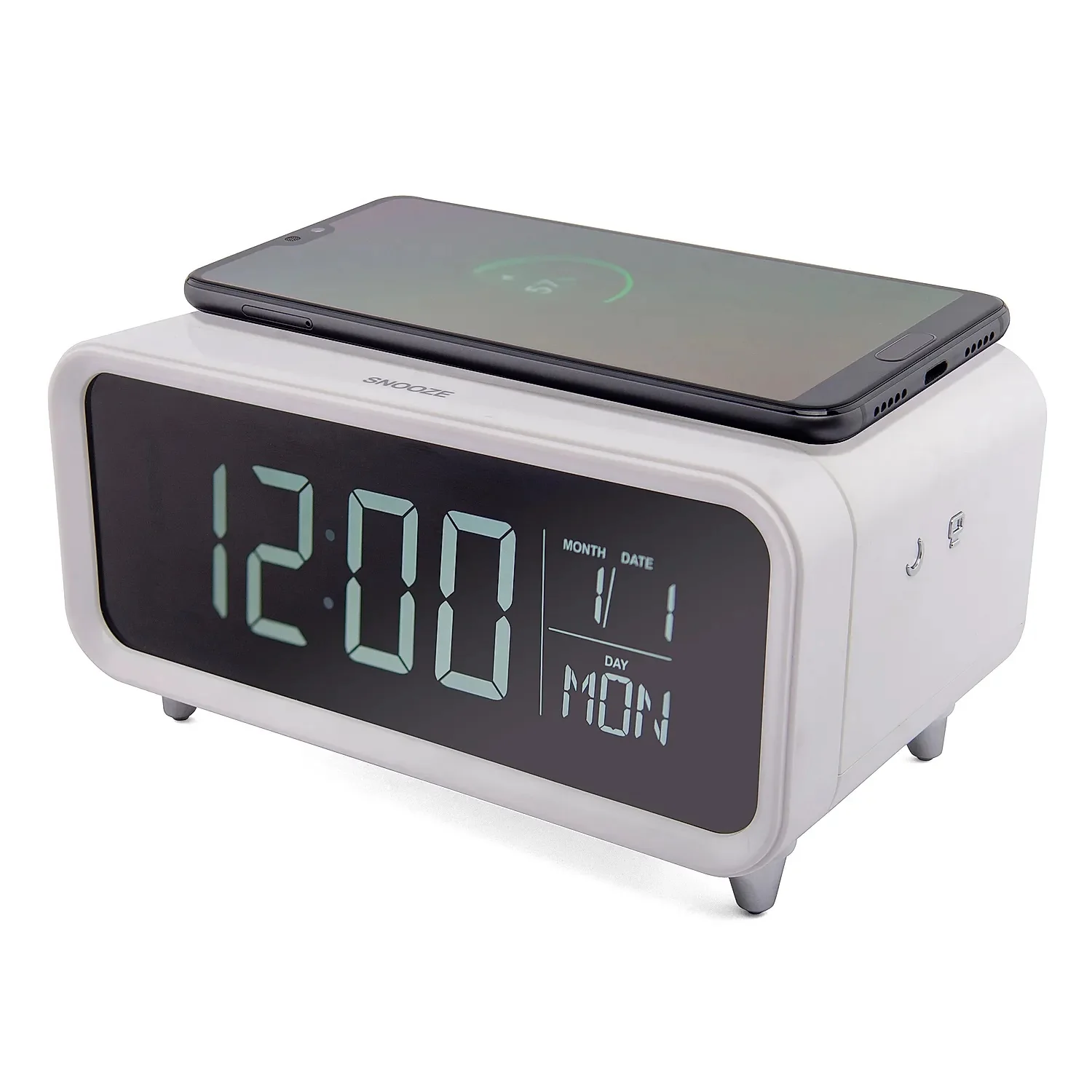 Groove Alarm Clock with Wireless Charging & Night Light White - Image 2