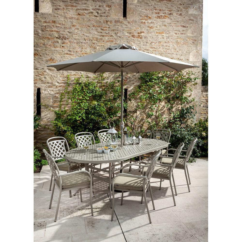 Hartmann Berkeley Cast Aluminium 8 Seater Oval Furniture Set 3mt parasol
