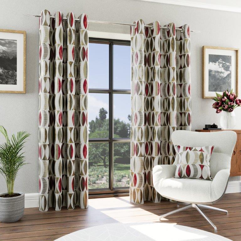 Himalaya 90" x 90” Lined Eyelet Curtains Red