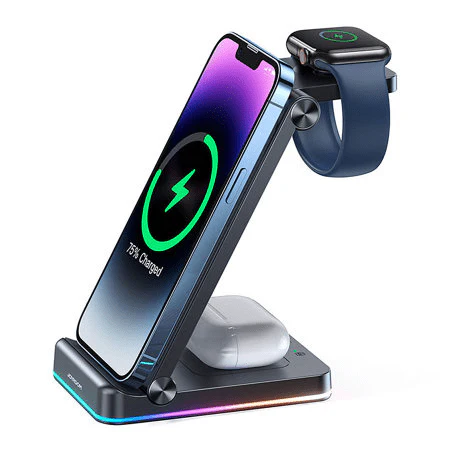 Joyroom 15W Foldable 3-in-1 AirPods, Apple Watch & Phone Wireless Charger Stand