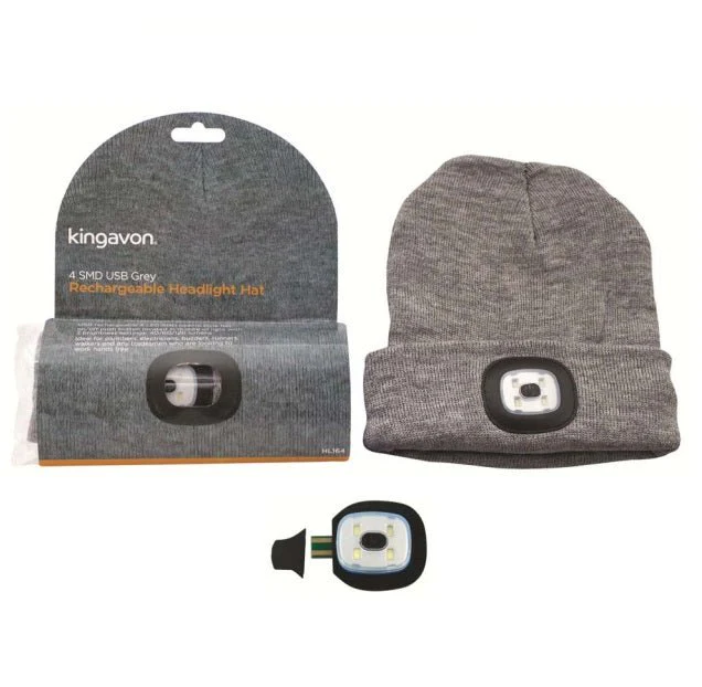 Kingavon 4 SMD USB Rechargeable Headlight Hat - Grey
