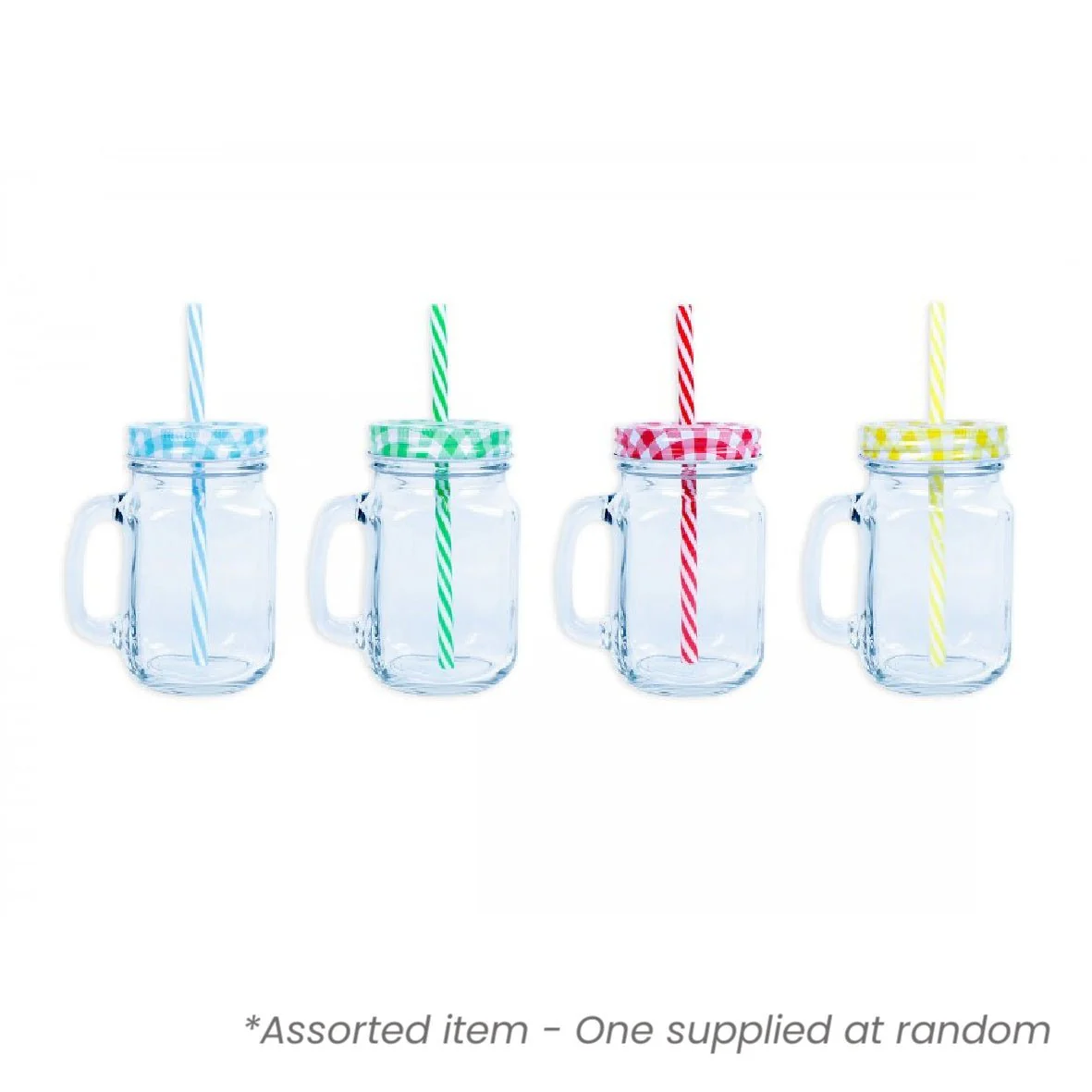 Mason Jar With Straw & Lid Assorted - One Supplied*