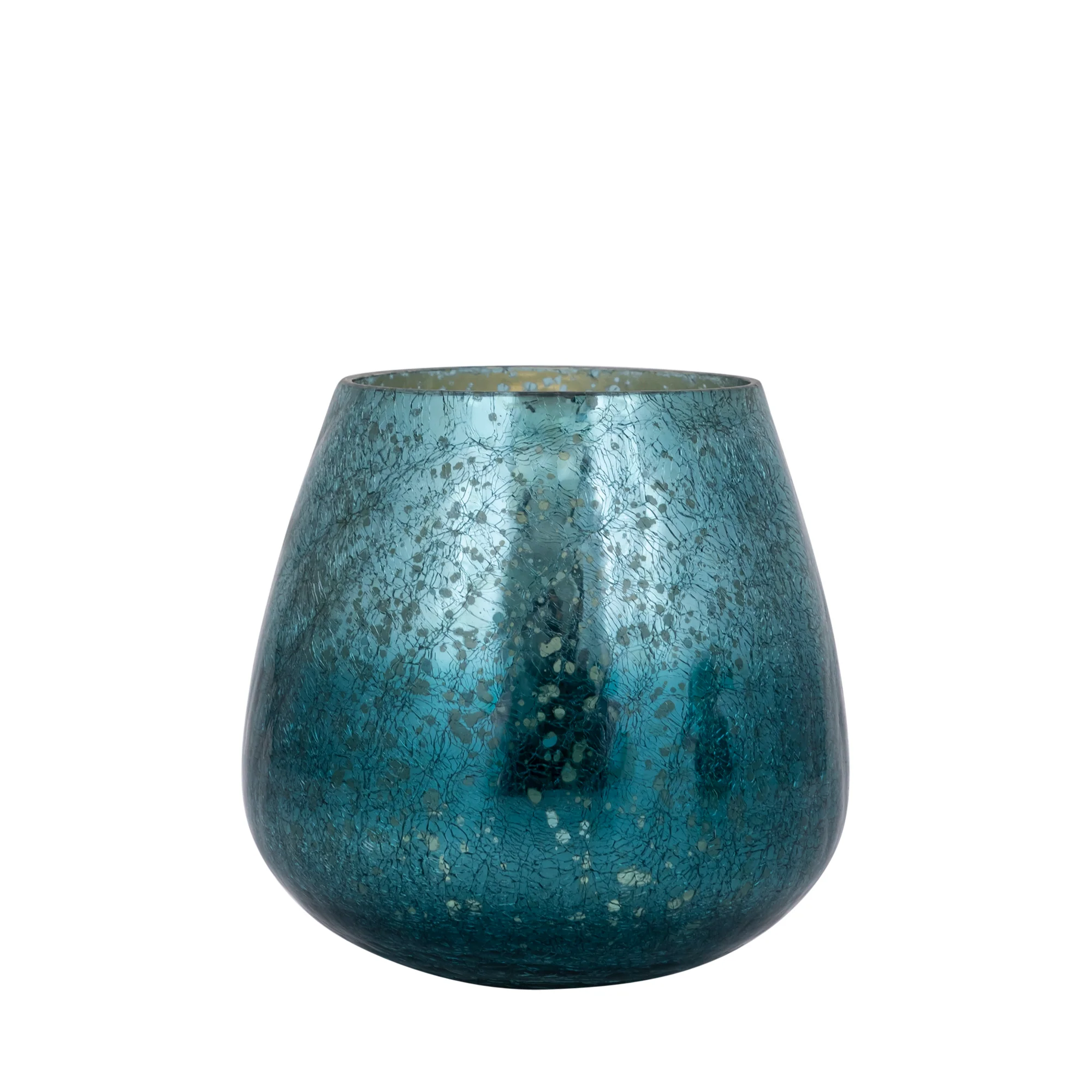 Mayna 12cm Teal Green Glass T-light Holder Crackle
