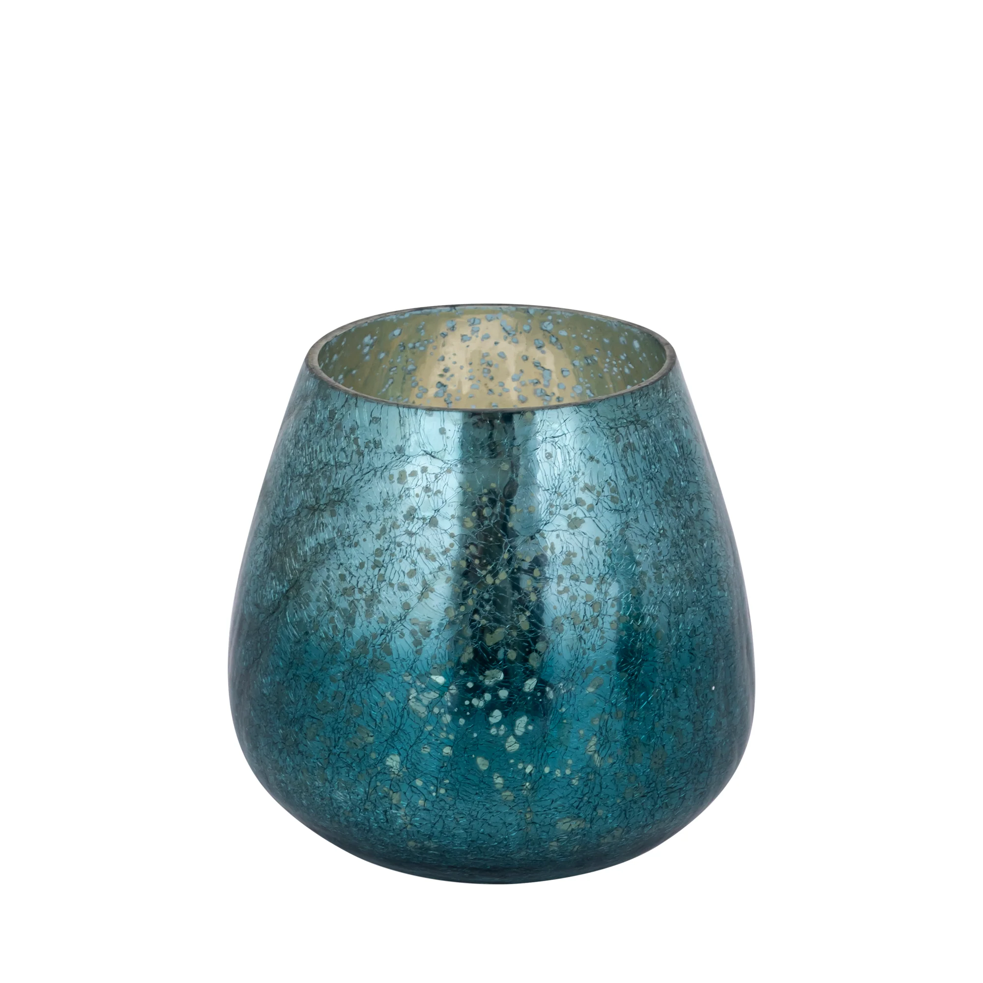 Mayna 12cm Teal Green Glass T-light Holder Crackle - Image 2