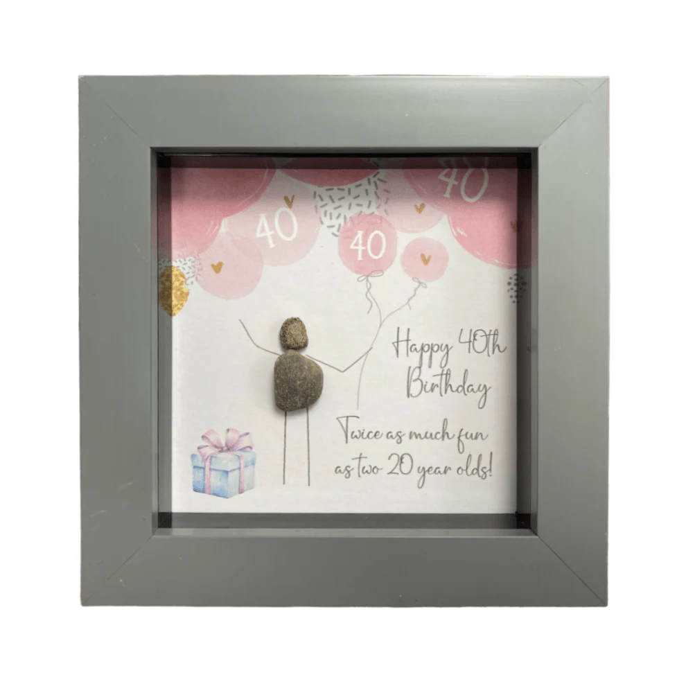 Mini Pebble Art Happy 40th Birthday - Grey
