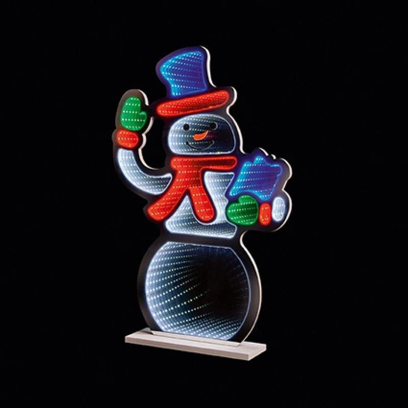 Premier 60cm Snowman with Parcel Tabletop Infinity Mirror