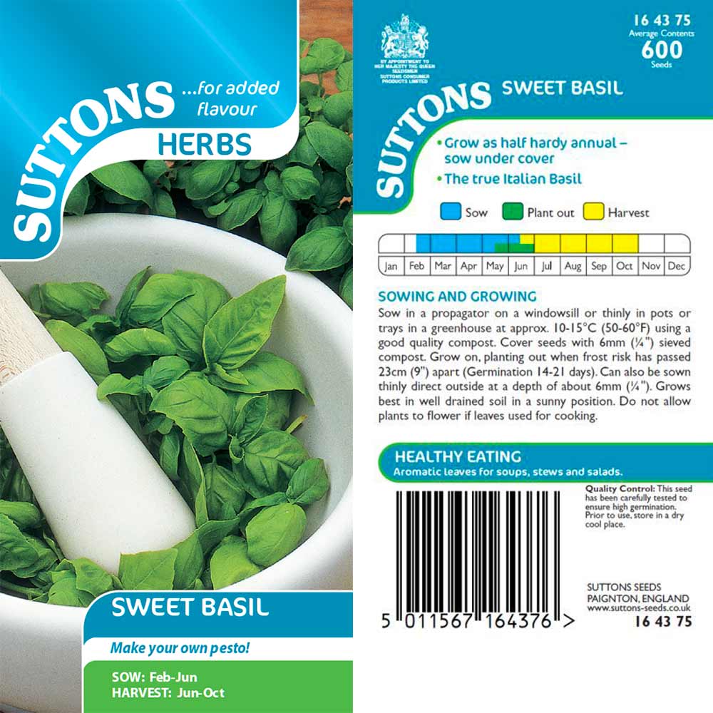 Suttons Herb Basil Sweet 164375 - Image 2