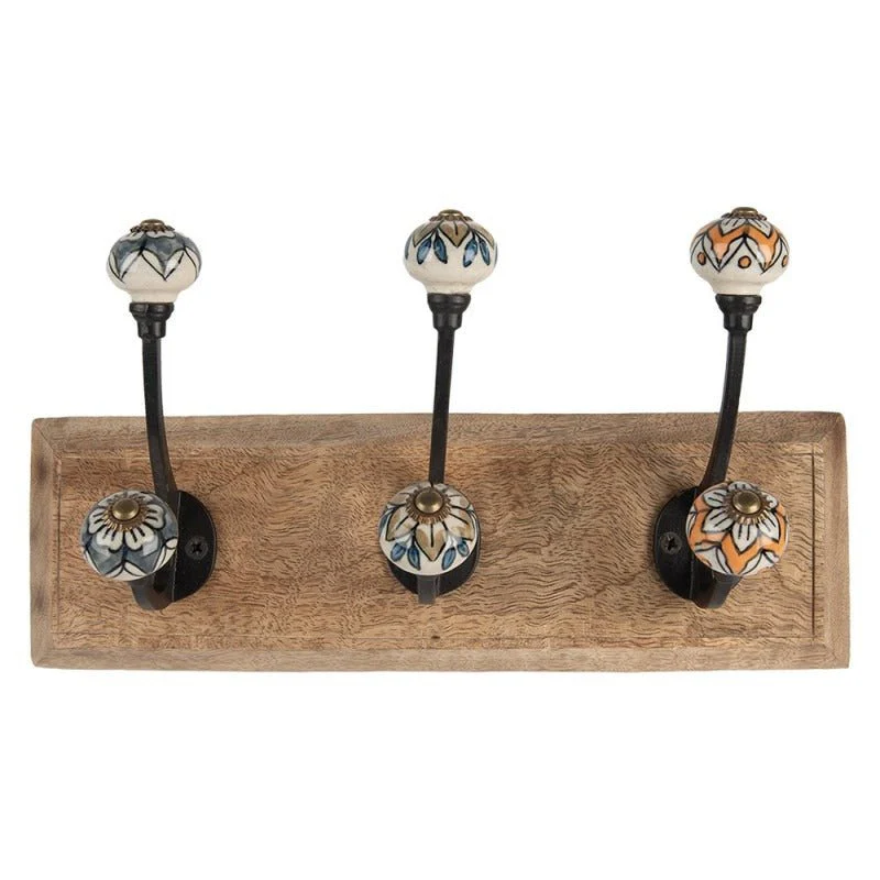 Wall Coat Rack 3 Hooks 31 x 10 x 16cm Brown Wood