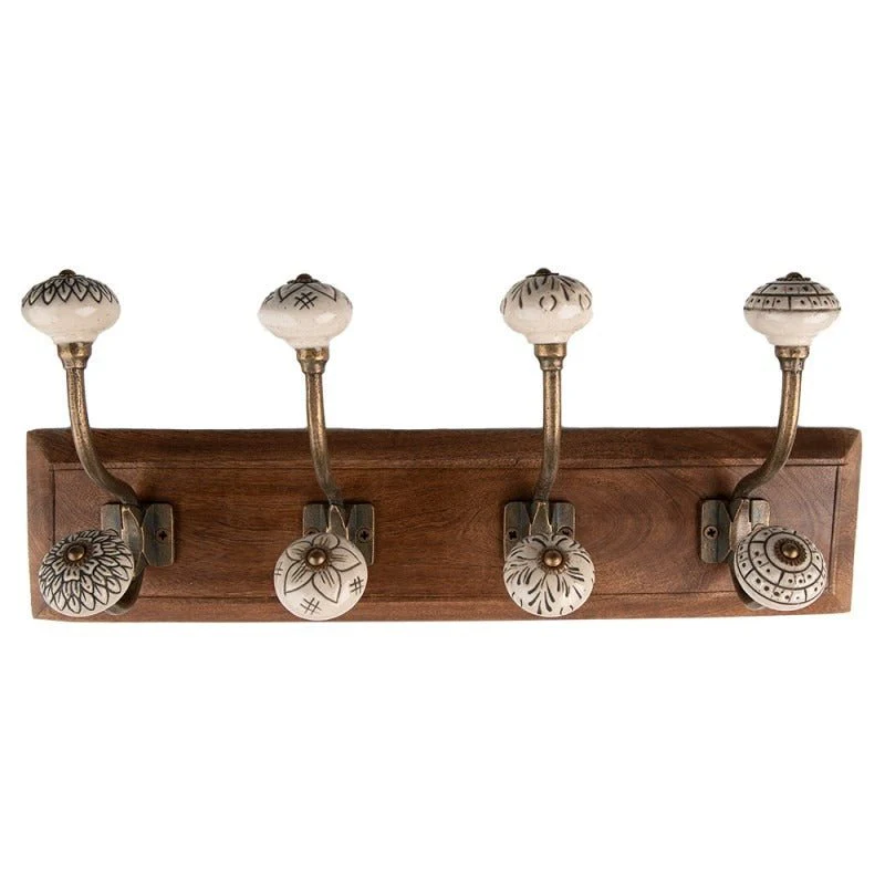 Wall Coat Rack 4 Hooks 45 x 11 x 17cm Brown Beige Wood