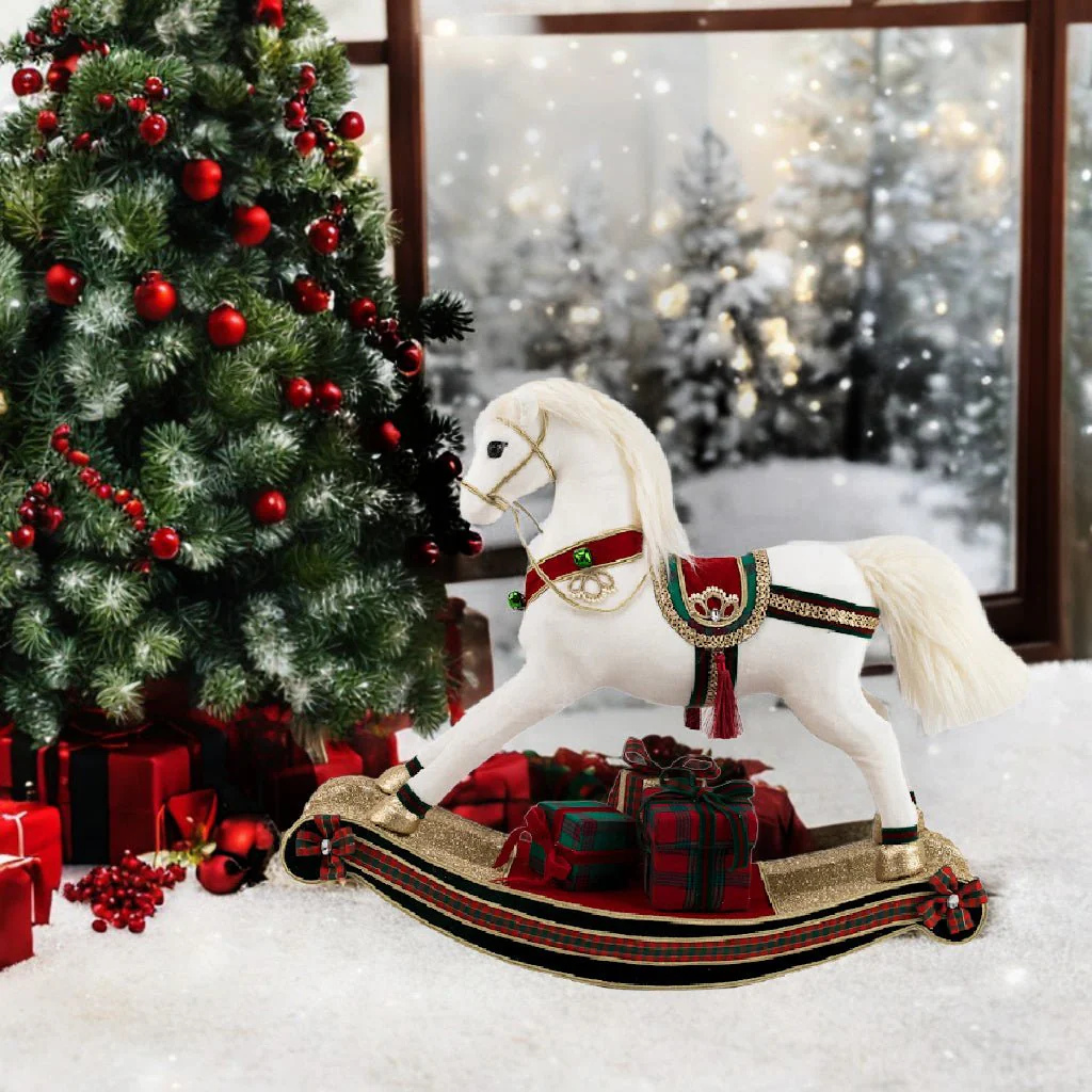 White Velvet Rocking Horse 68 x 21 x 58cm (Not a toy)