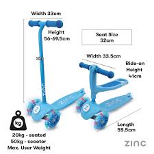 Zinc 3 Wheeled Folding LED Shine Blue Scooter - Image 2